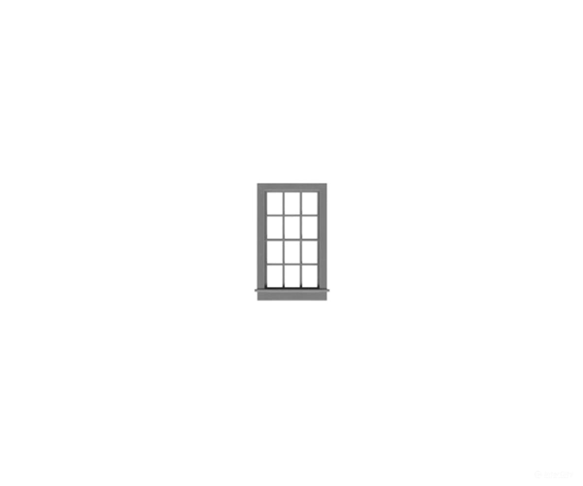 Tichy Train Group 2048 Double-Hung Window w/Glazing & Shades -- 6-Over-6 Pane Scale 28 x 50’’ (.635 x 1.065’’ Opening)