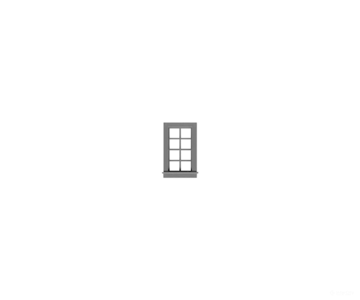 Tichy Train Group 2049 Double-Hung Window w/Glazing & Shades -- 4-Over-4 Pane Scale 20 x 38’’ (.47 x.81’’ Opening)