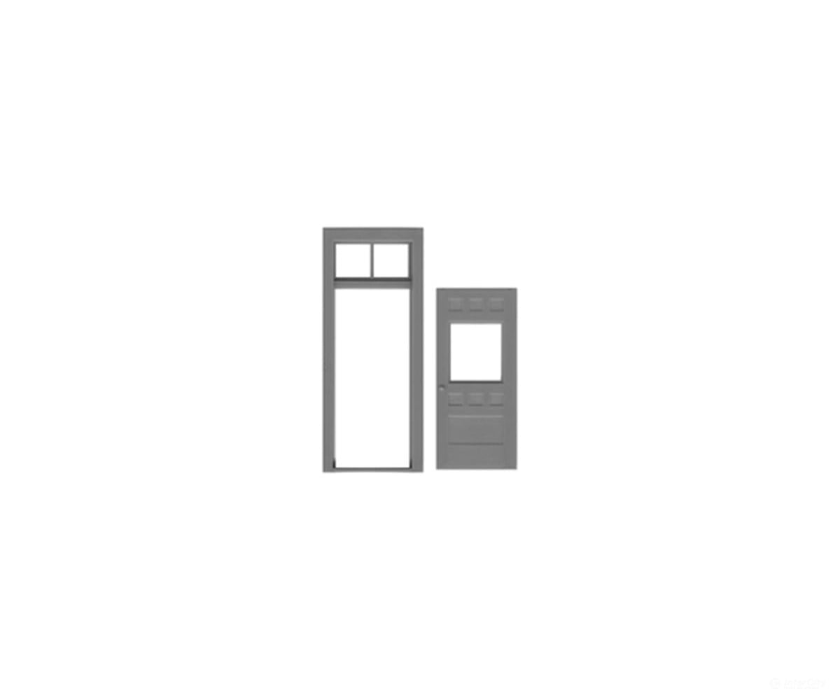 Tichy Train Group 3516 Door w/Separate Frame & Glazing -- 36 x 80’’ w/Single Window & 2-Pane Transom (.615 x 1.655’’