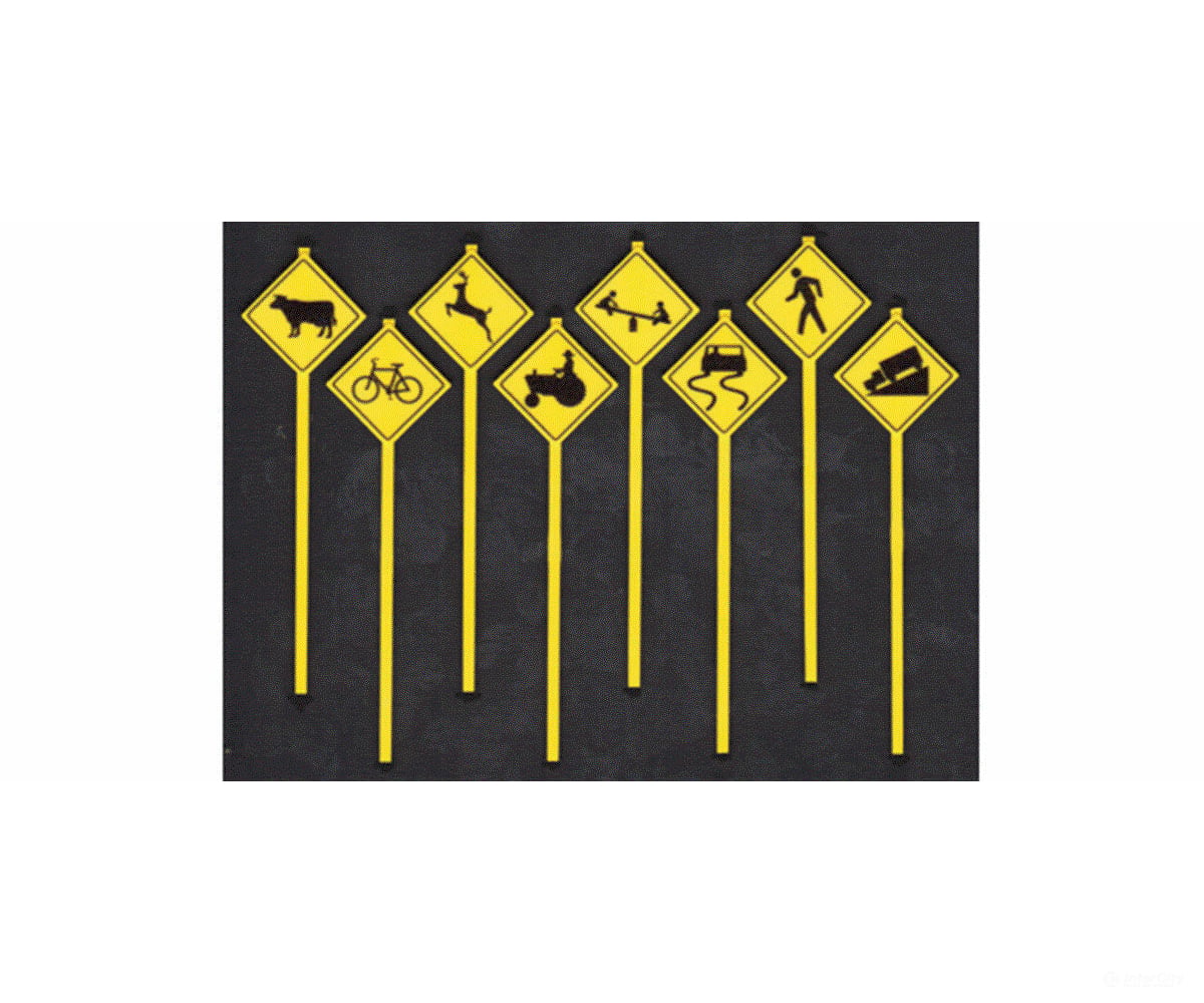 Tichy Train Group 3552 Picture Road Warning Signs -- Pkg(8) Scenery Details