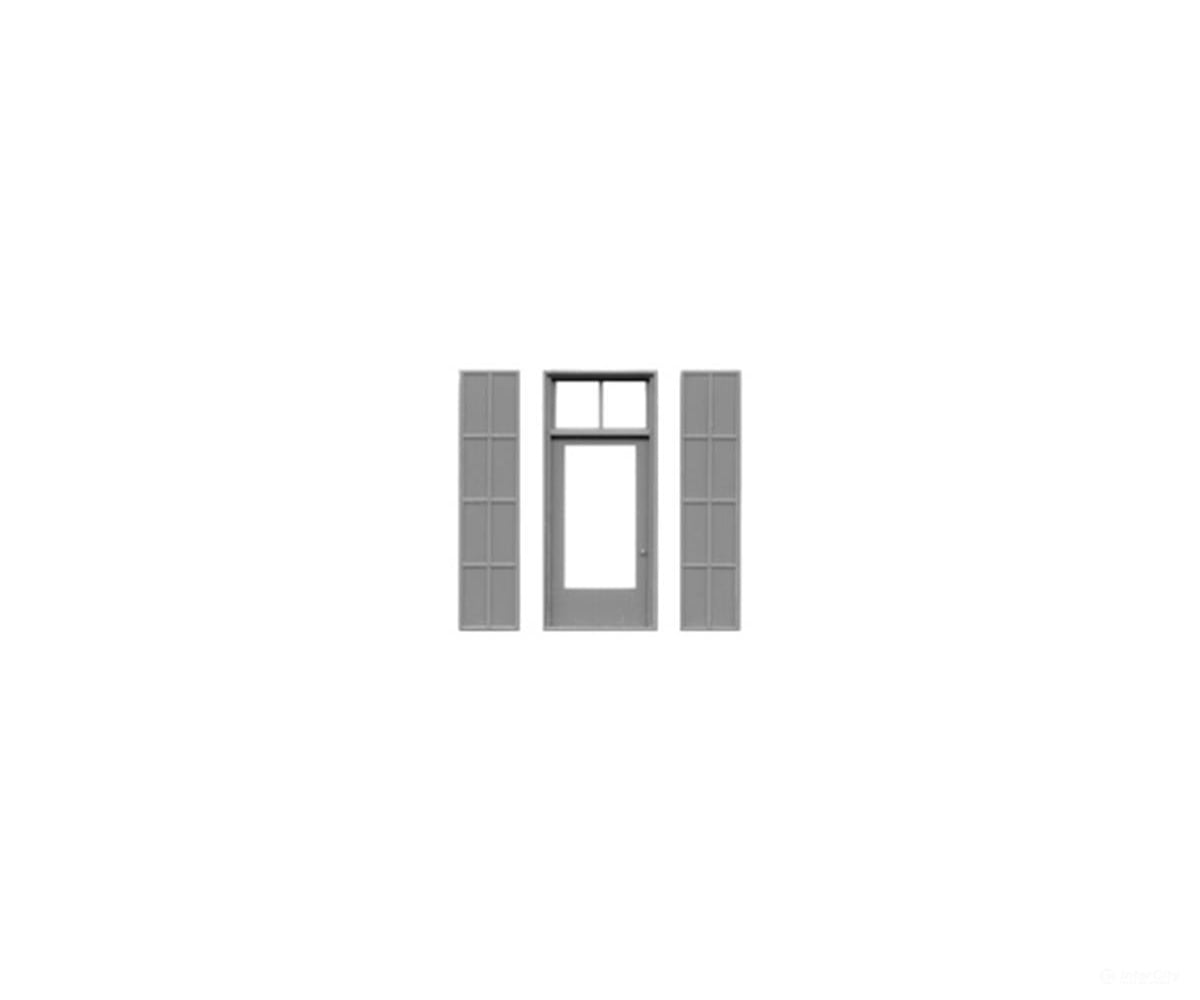 Tichy Train Group 8112 Masonry 1 Lite Door w/3 Lite Transom & Steel Shutters - pkg(3) -- 50 x 115’’ (Fits.57 x 1.3’’