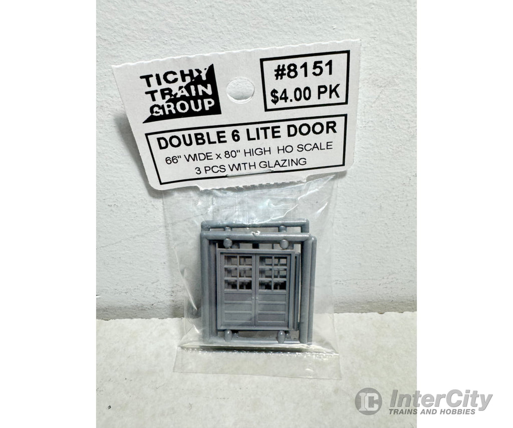 Tichy Train Group 8151 6-Lite 3-Panel Door (Gray Styrene) -- Double; Scale 66 X 80’’