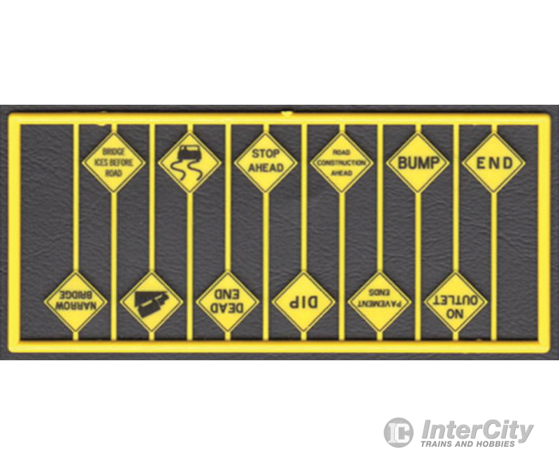 Tichy Train Group 8256 Highway Written Warning Signs -- Yellow W/Black Print 12 Different Scenery