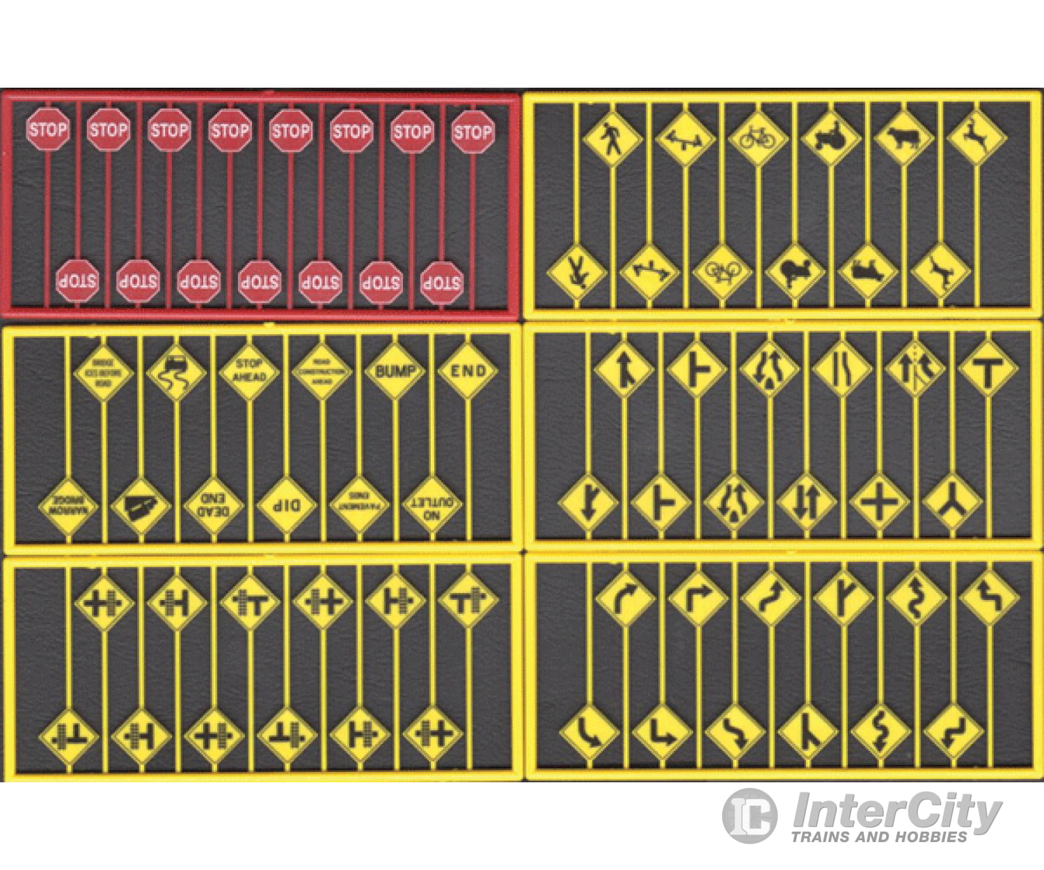 Tichy Train Group 8257 Modern Road Sign Assortment -- 15 Red Stop Signs 60 Warning - 1 Each Of Sets