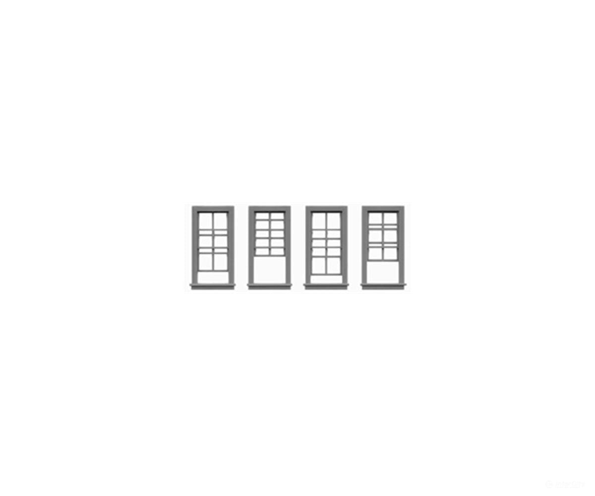 Tichy Train Group 8069 Windows - Double Hung pkg(12) -- 4/4 w/Open Lower Sashes: Scale 27’’ Wide x 62’’ High (Matches