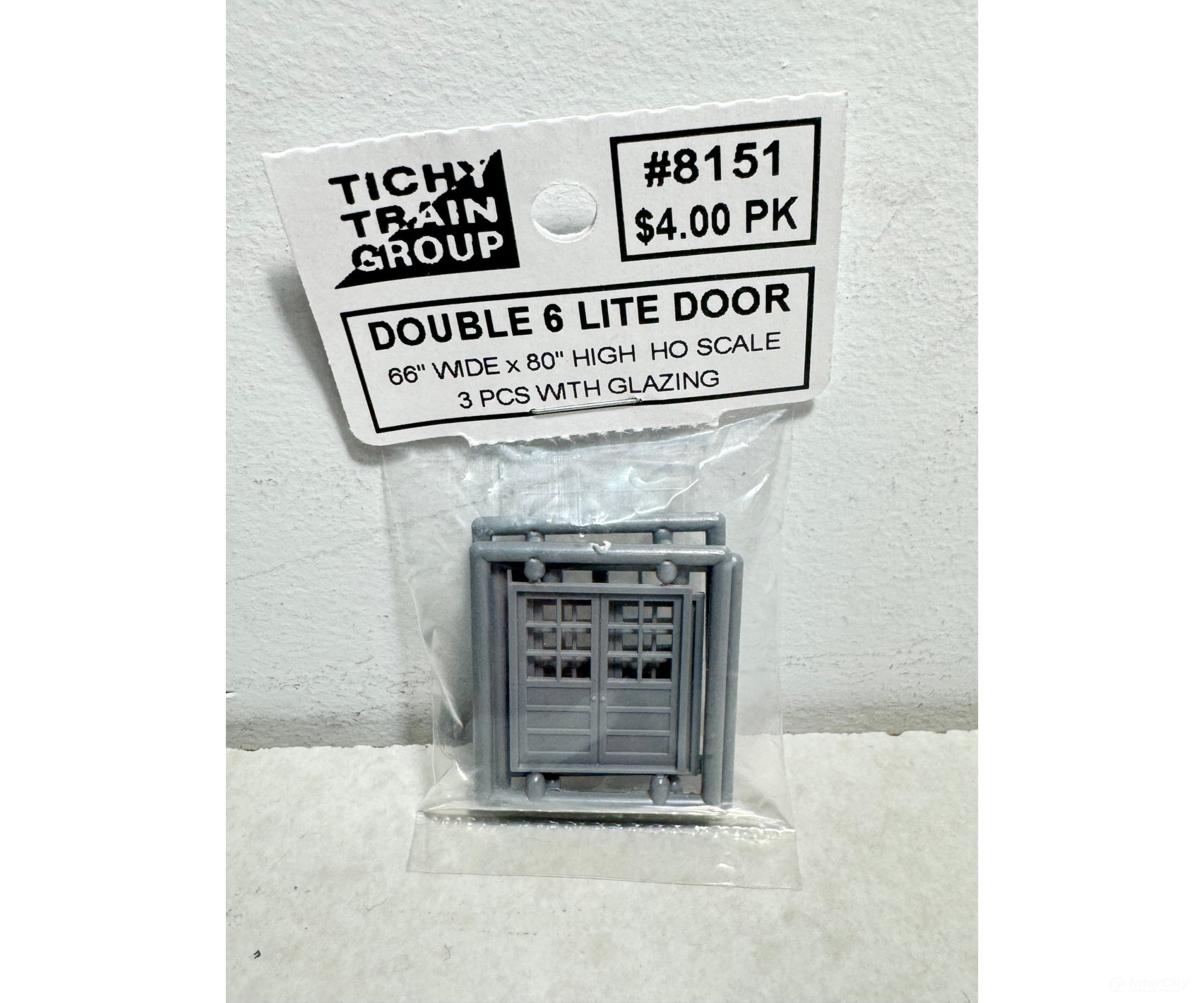 Tichy Train Group 8151 6-Lite 3-Panel Door (Gray Styrene) -- Double; Scale 66 X 80’’