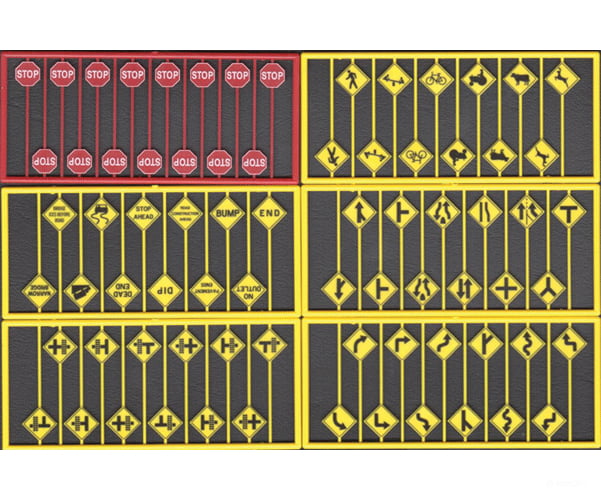 Tichy Train Group 8257 Modern Road Sign Assortment -- 15 Red Stop Signs 60 Warning - 1 Each Of Sets
