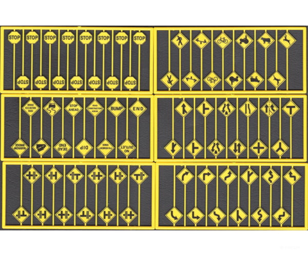 Tichy Train Group 8258 Early Road Sign Assortment -- 15 Yellow Stop Signs 60 Warning - 1 Each Of