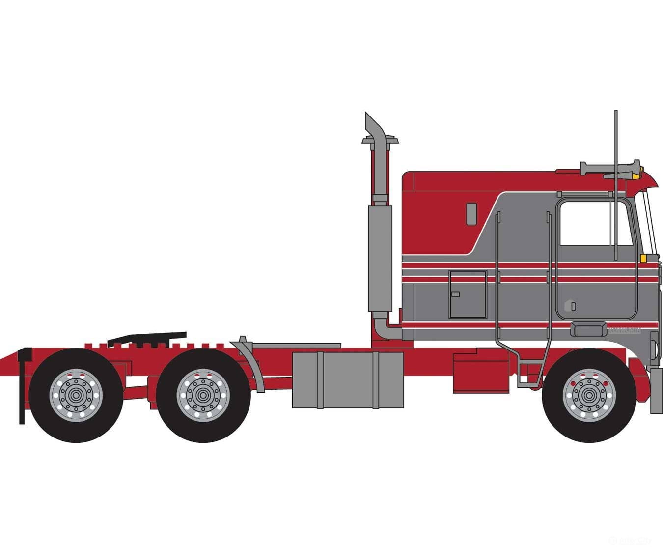 Trainworx N 41051 1970s Kenworth K100 Salem Tractor w/VIT Flat-Top Sleeper Cab - Assembled - Red Gray Cars & Trucks