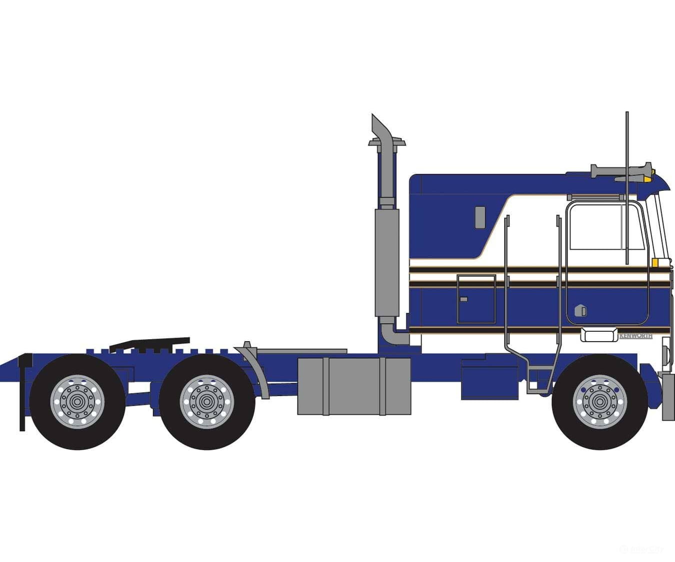 Trainworx N 41052 1970s Kenworth K100 Salem Tractor w/VIT Flat-Top Sleeper Cab - Assembled - Blue White Cars & Trucks
