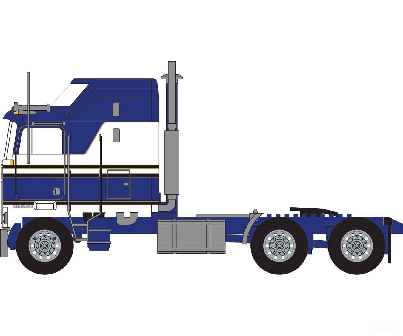 Trainworx N 41062 1970s Kenworth K100 Salem Tractor w/Aerodyne Sleeper Cab - Assembled - Blue White Cars & Trucks