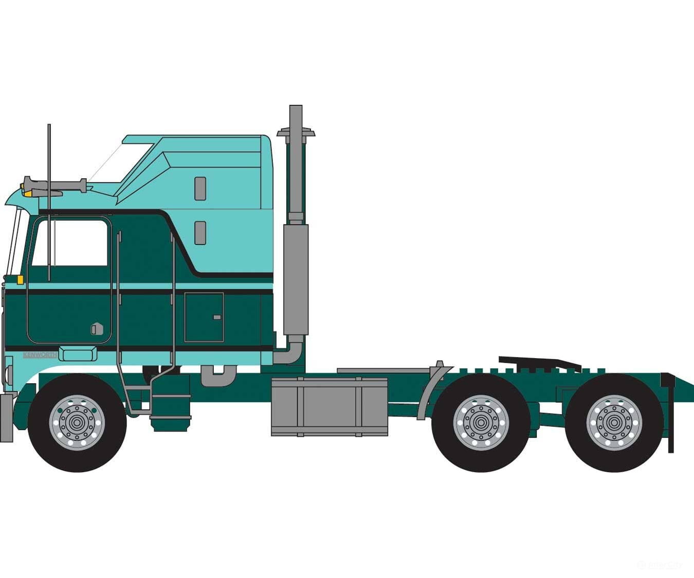 Trainworx N 41064 1970s Kenworth K100 Potomac Tractor w/Aerodyne Sleeper Cab - Assembled - Green Cars & Trucks
