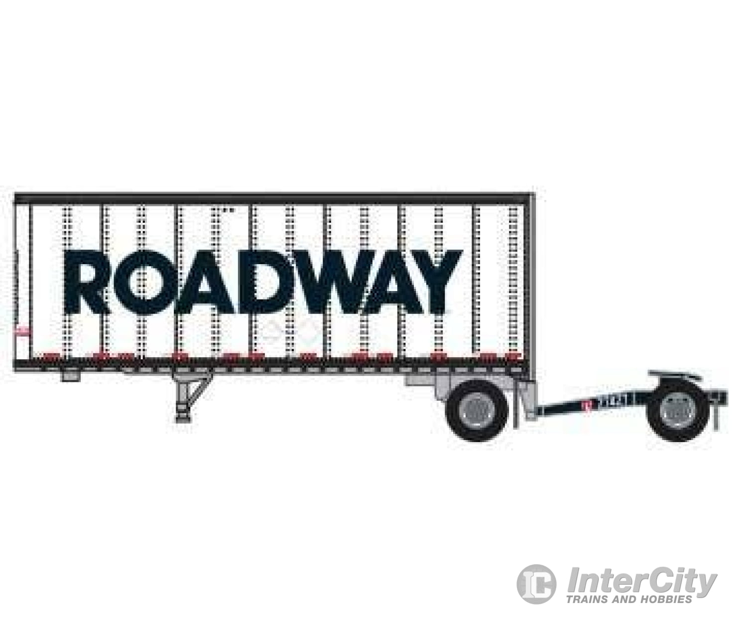 Trainworx N 4288402 28’ Pup Van Trailer with Converter Dolly - Assembled - Roadway #2 (white black; Billboard