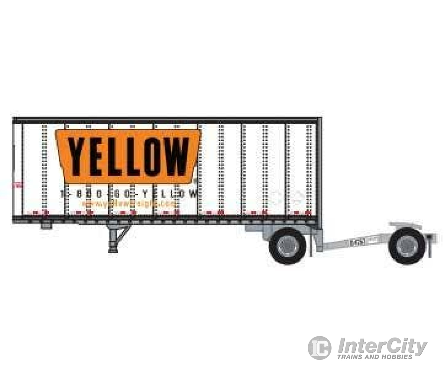 Trainworx N 4288504 28’ Pup Van Trailer with Converter Dolly - Assembled - Yellow #4 (white Orange Stripe; Billboard