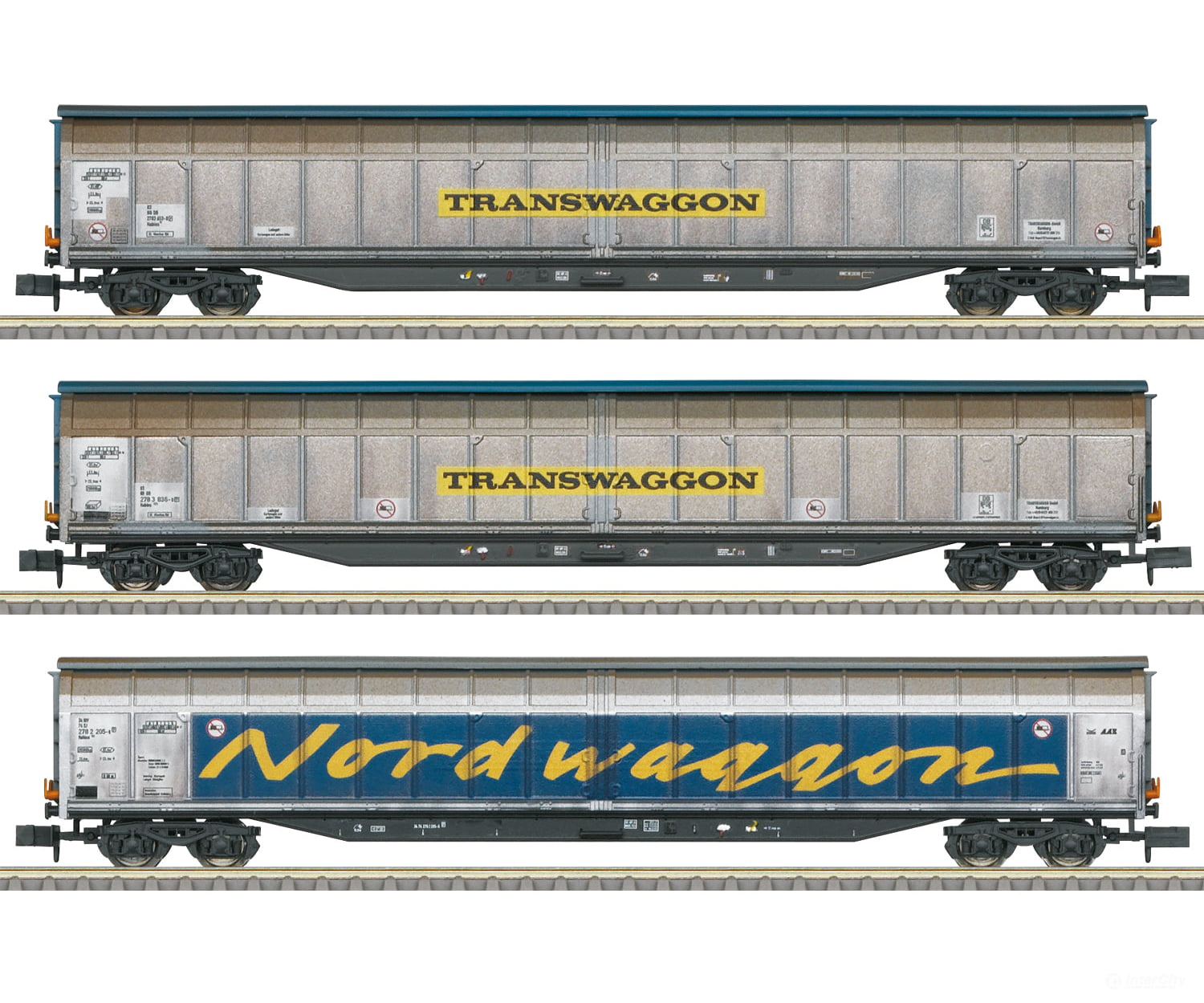Trix 18297 N Db Ag ’Transwaggon’ Sliding Wall Boxcar Set (Mhi Exclusive Item) European Freight Cars