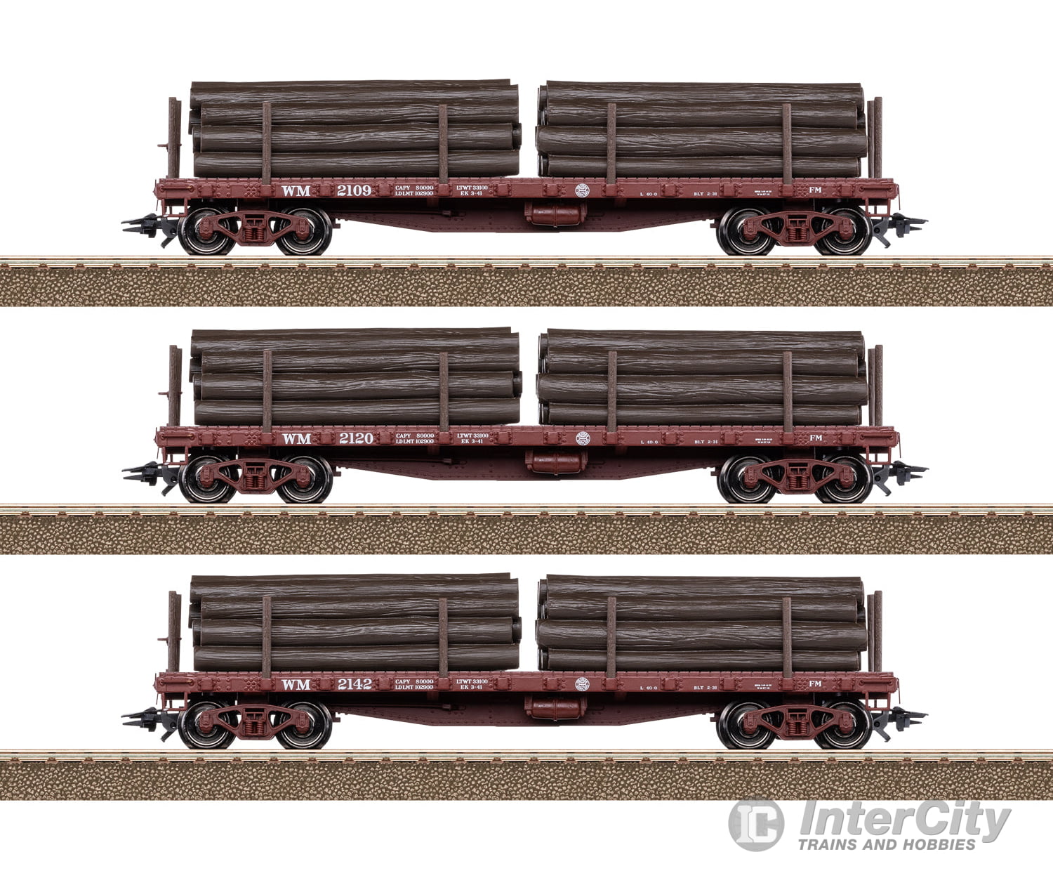 Trix 24922 HO US Flat Car Set with Log Loads (for Trix Shay)