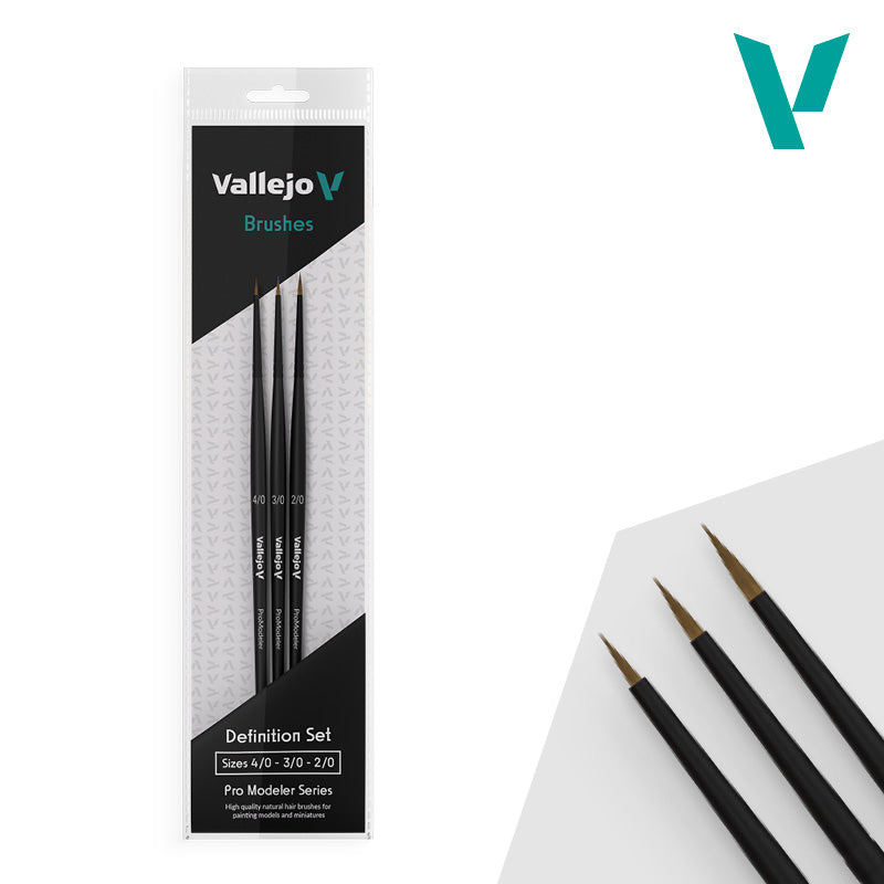 Vallejo B01990 Pro Modeler Definition Round Brush Set (Natural Hair) 4/0 3/0 2/0