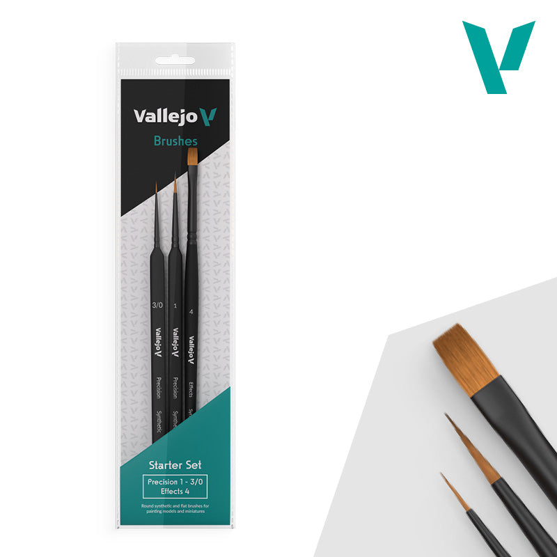 Vallejo B003990 Brush Starter Set - 1 - 3/0 - Flat 4