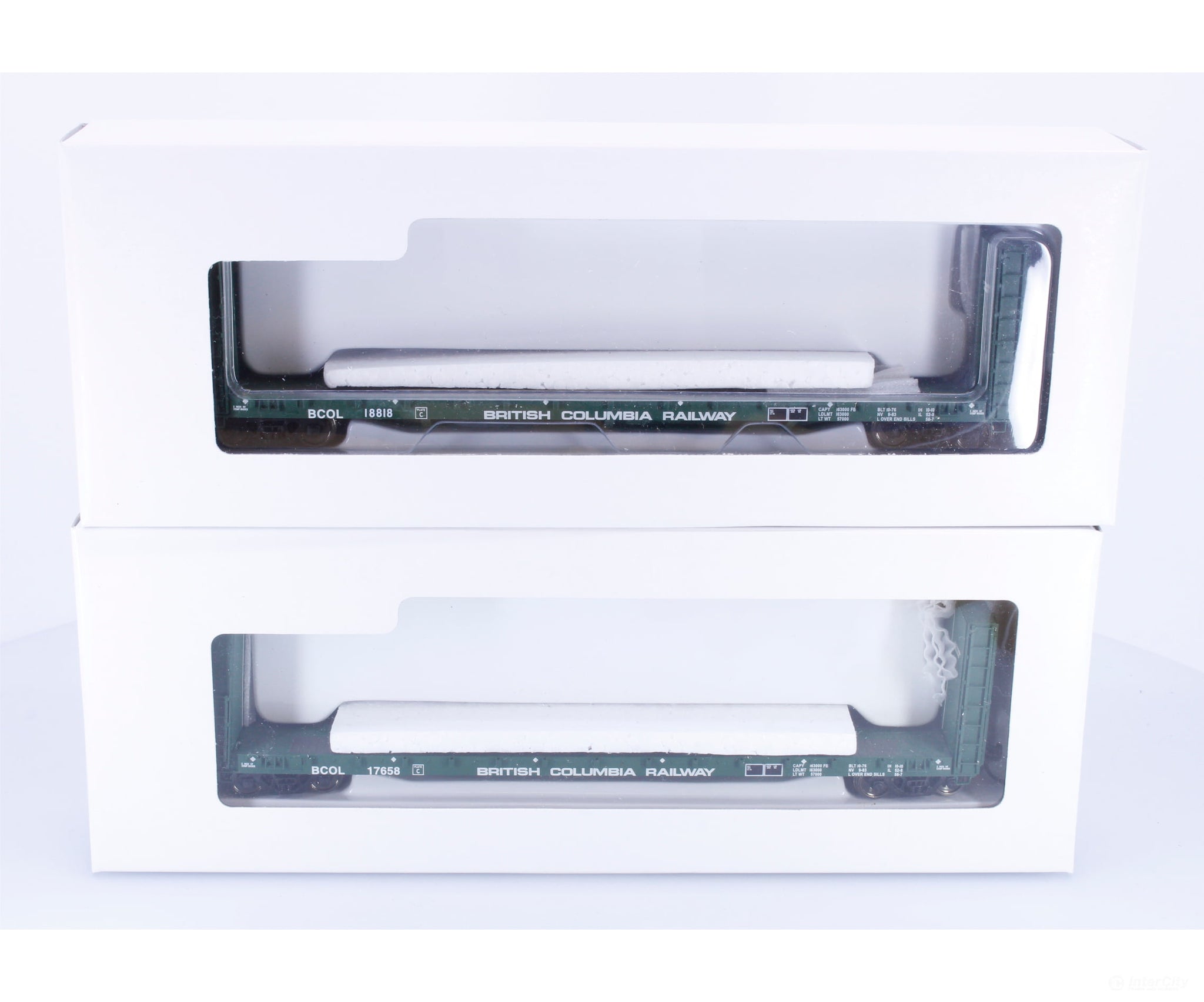 Walthers 932-240053 HO 50’ Bulkhead Flat Car (2 Pack) British Columbia Railway (BCOL) 18818/17658 - Freight Cars