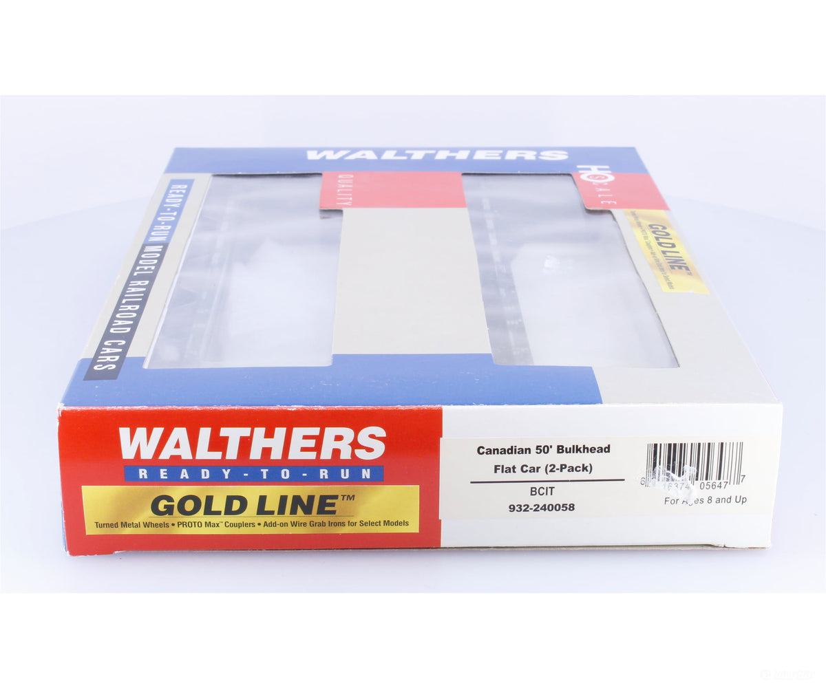 Walthers 932-240058 HO 50’ Bulkhead Flat Car (2 Pack) British Columbia Railway (BCOL) 16152/16841 - Freight Cars