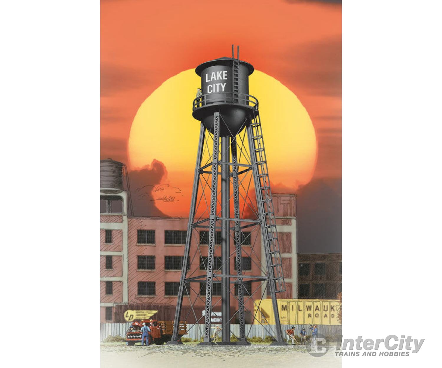 Walthers Cornerstone 2825 City Water Tower - Built-Ups -- Assembled Black 3-3/4 X 11’ 9.3 27.5Cm