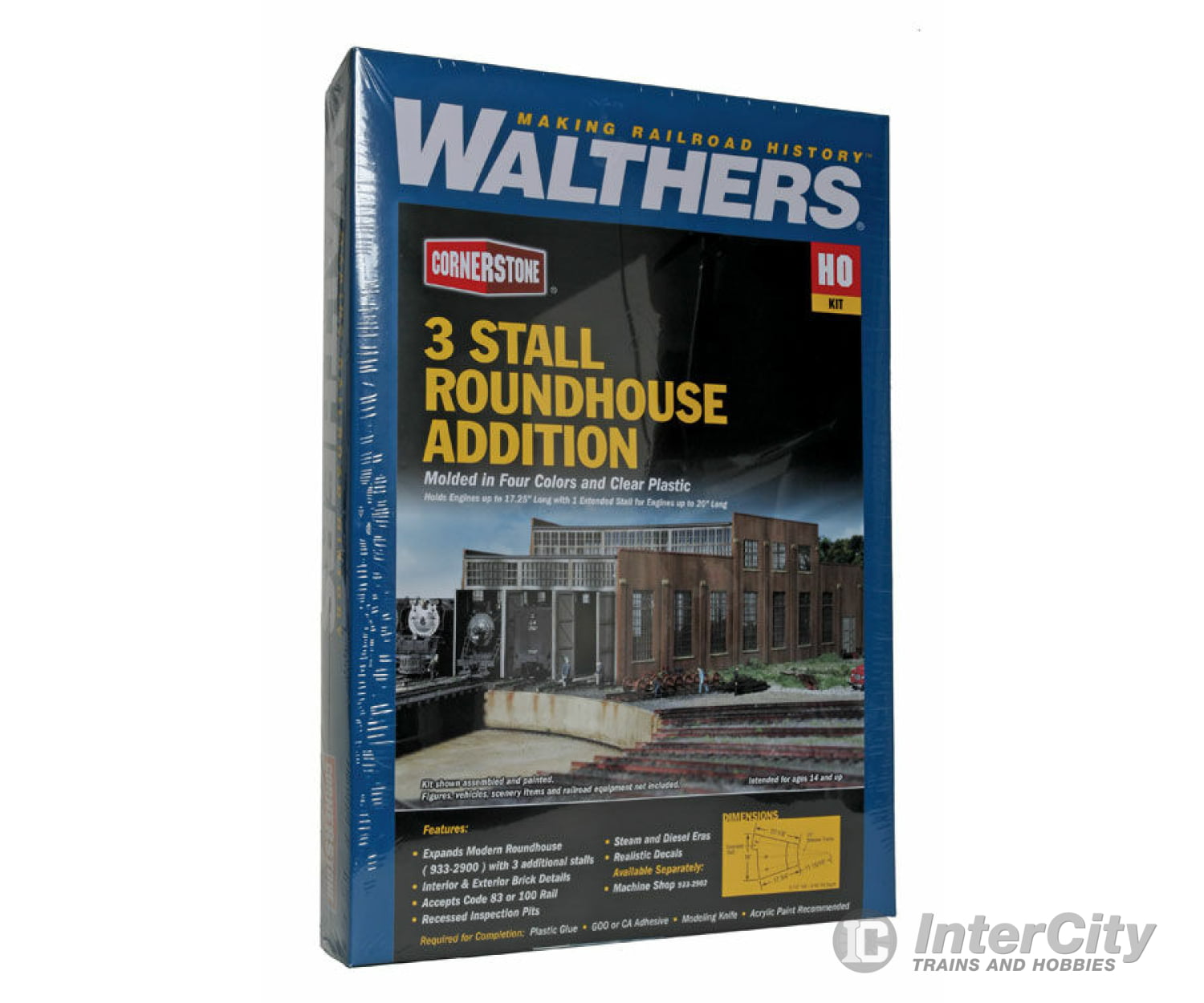 Walthers Cornerstone 2901 3-Stall Modern Roundhouse Addition -- Kit - 16 X 20-1/8 5-1/2 40.6 51.1