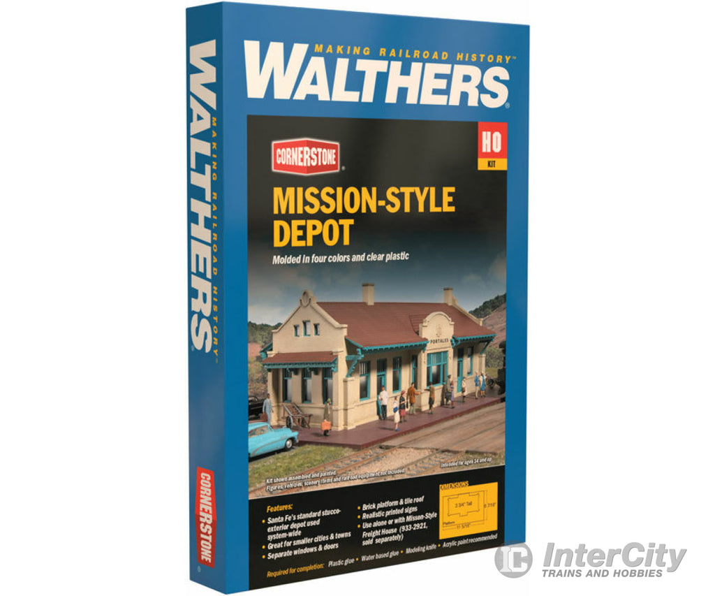 Walthers Cornerstone 2920 Mission-Style Depot -- Kit - 11-5/16 X 6-7/16 3-3/4’ 28.7 16.3 9.5Cm