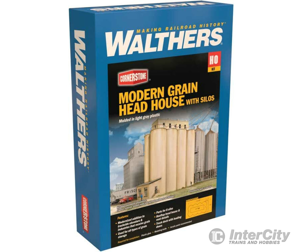 Walthers Cornerstone 2942 Modern Grain Head House W/Silos -- Kit - 9-1/2 X 5 11’ 24.1 12.7 27.9Cm