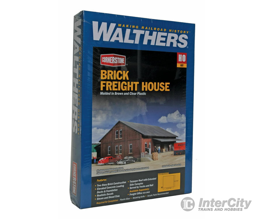Walthers Cornerstone 2954 Brick Freight House -- Kit - 9-3/4 X 9-3/8 4-3/8’ 24.8 23.8 11.1Cm