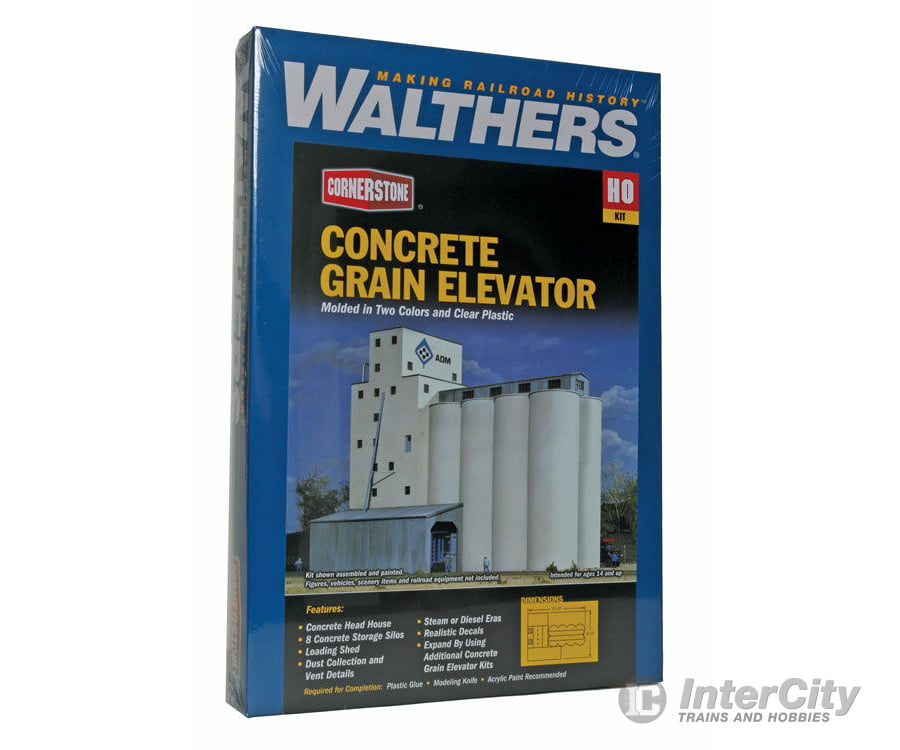Walthers Cornerstone 3022 Adm(R) Concrete Grain Elevator -- Kit - 13-1/2 X 9 13-1/2’ 33.7 23.7