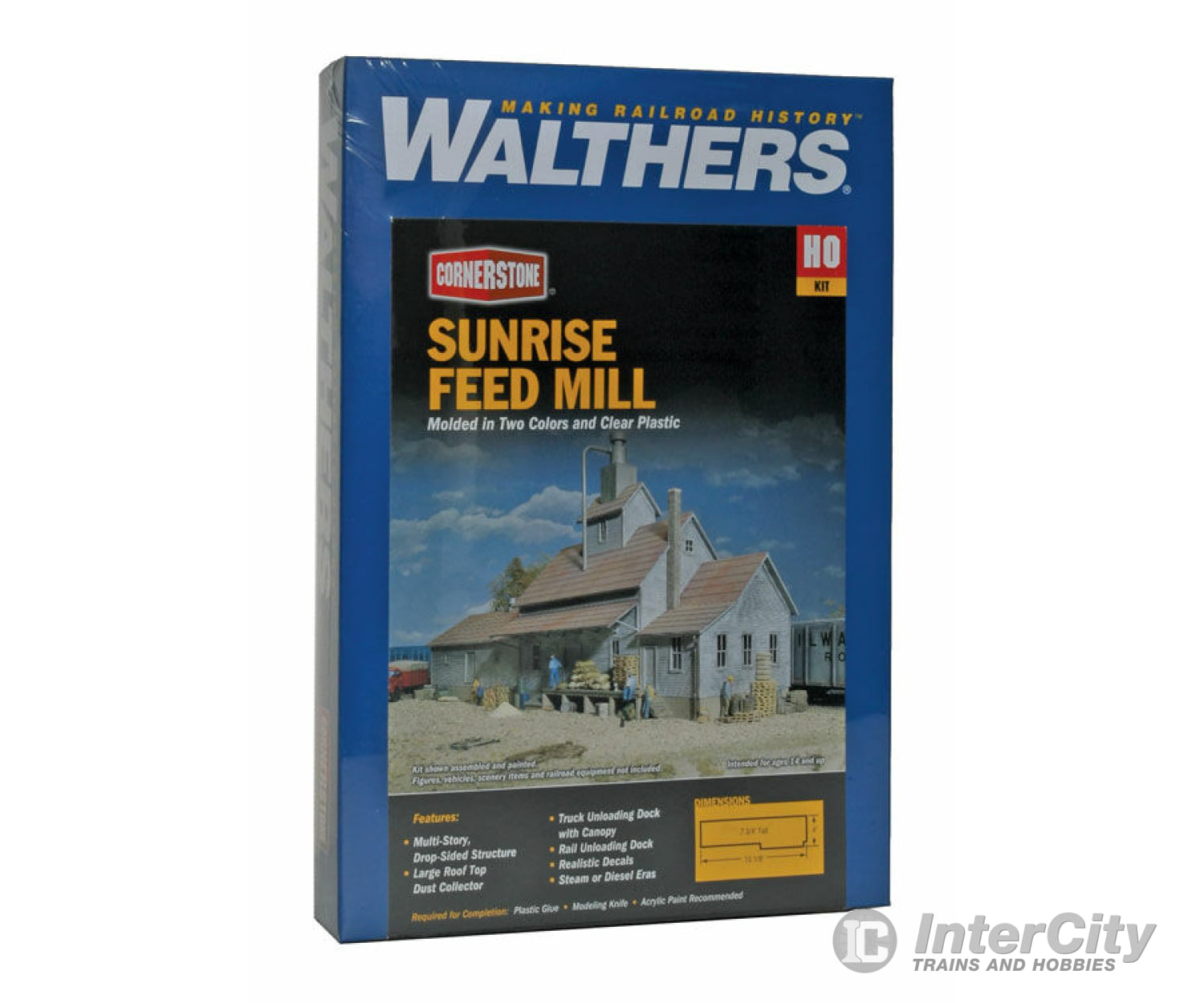 Walthers Cornerstone 3061 Sunrise Feed Mill -- Kit - 15-1/8 X 4 7-3/4’ 37.8 10 19.3Cm Structures