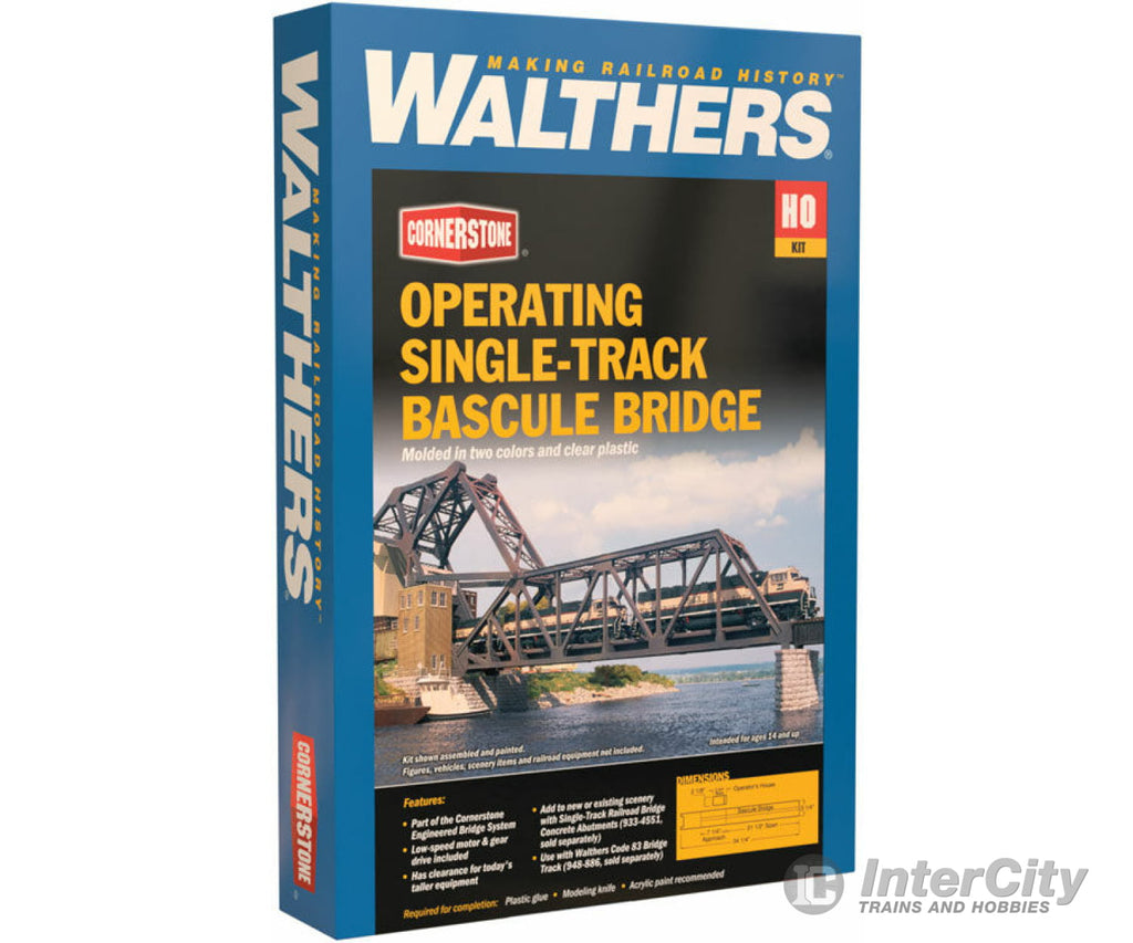 Walthers Cornerstone 3070 Operating Single-Track Railroad Bascule Bridge -- Kit - 33-1/2 X 3 11’