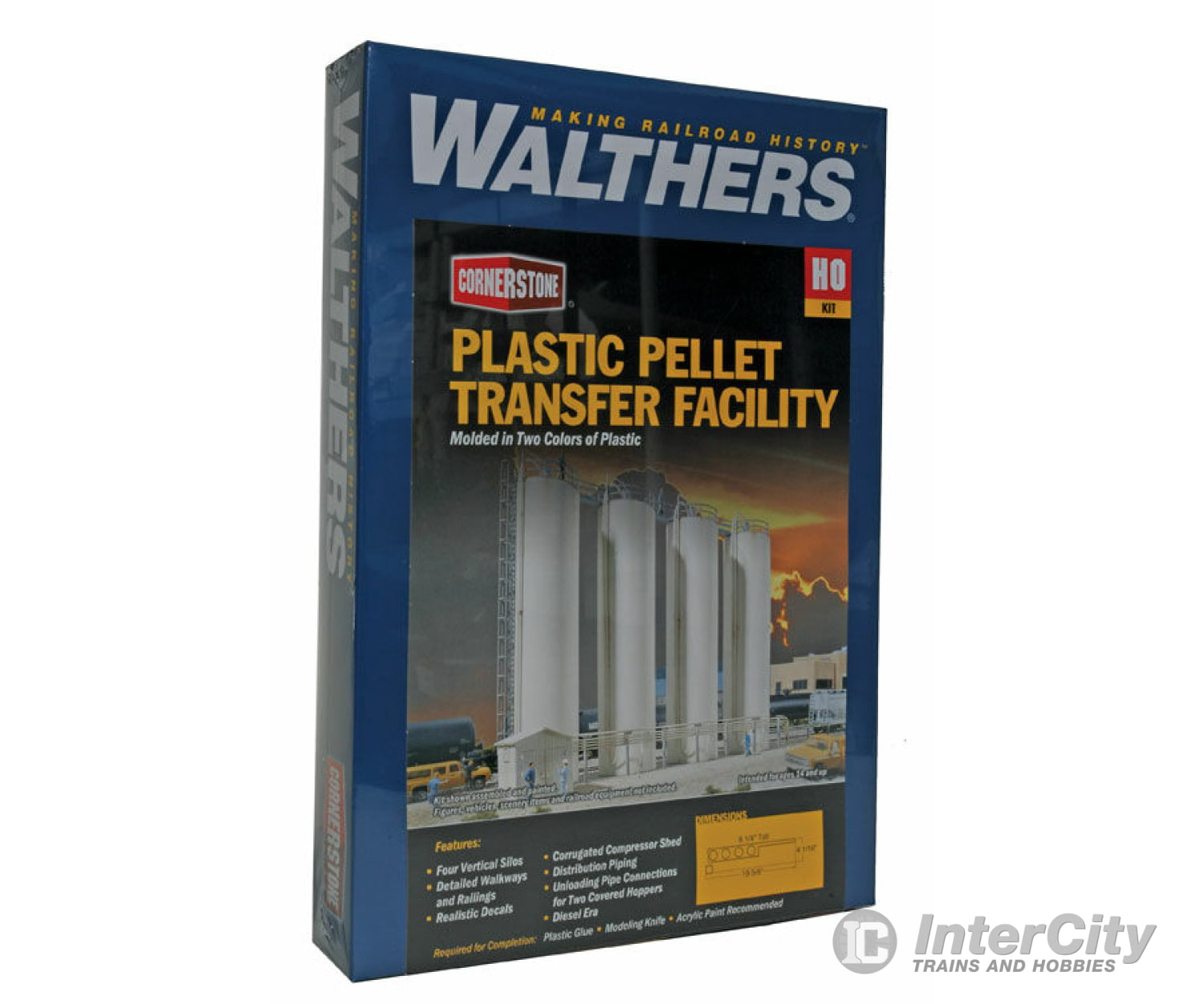 Walthers Cornerstone 3081 Plastic Pellet Transfer Facility -- Kit - 19-5/8 X 4-1/16 8-1/4’ 49.8