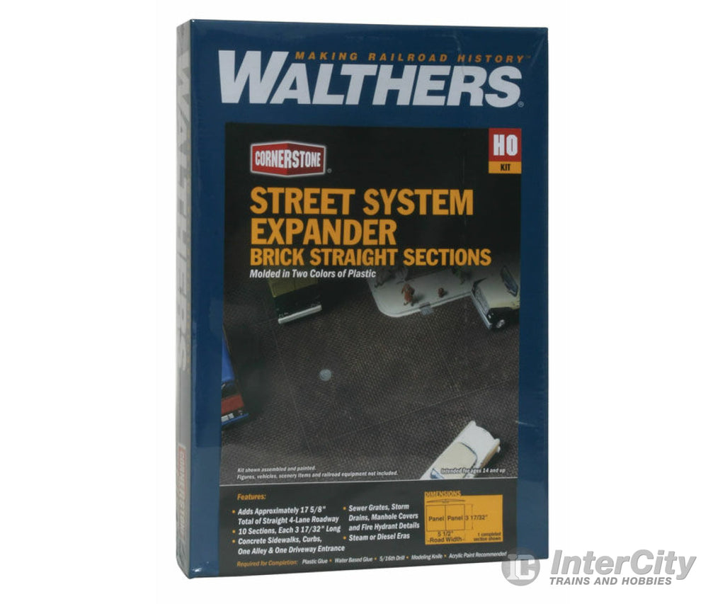 Walthers Cornerstone 3156 Brick Street System -- Straight Sections Pkg(10) With Accessories Roads &