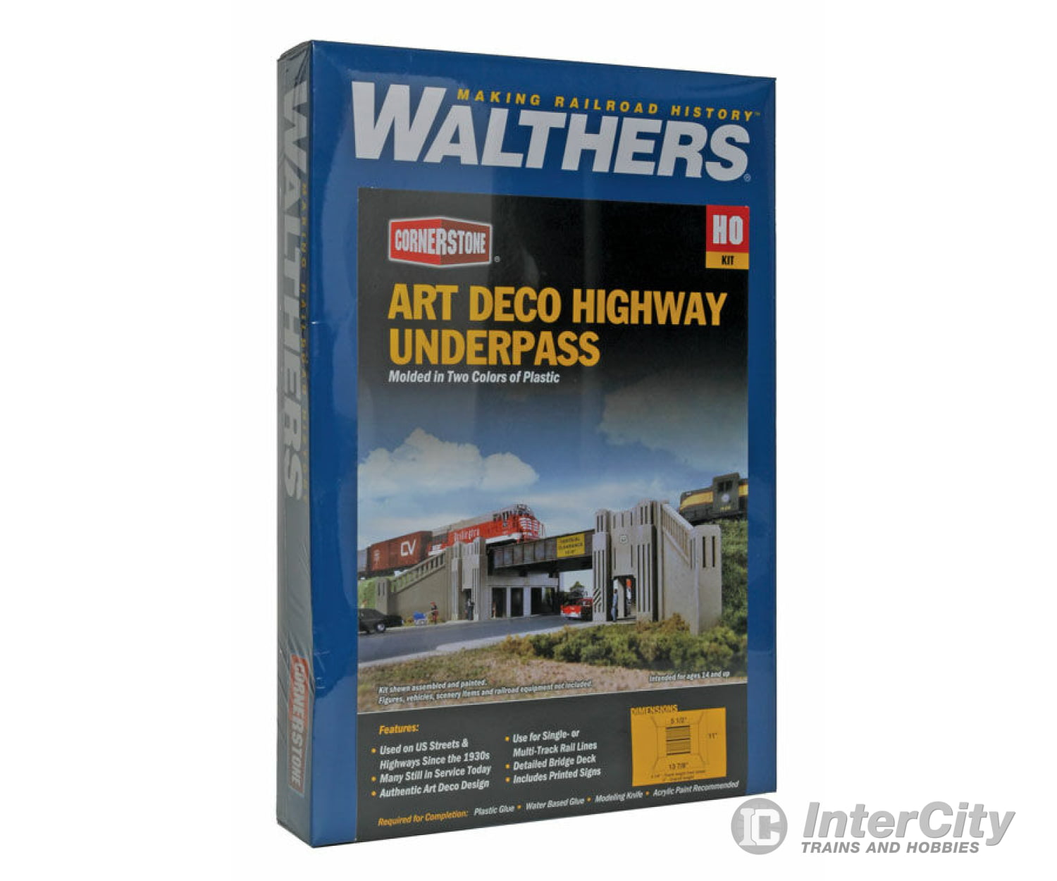 Walthers Cornerstone 3190 Art Deco Highway Underpass -- Kit - 13-7/8 X 11 6’ 35.2 27.9 15.2Cm