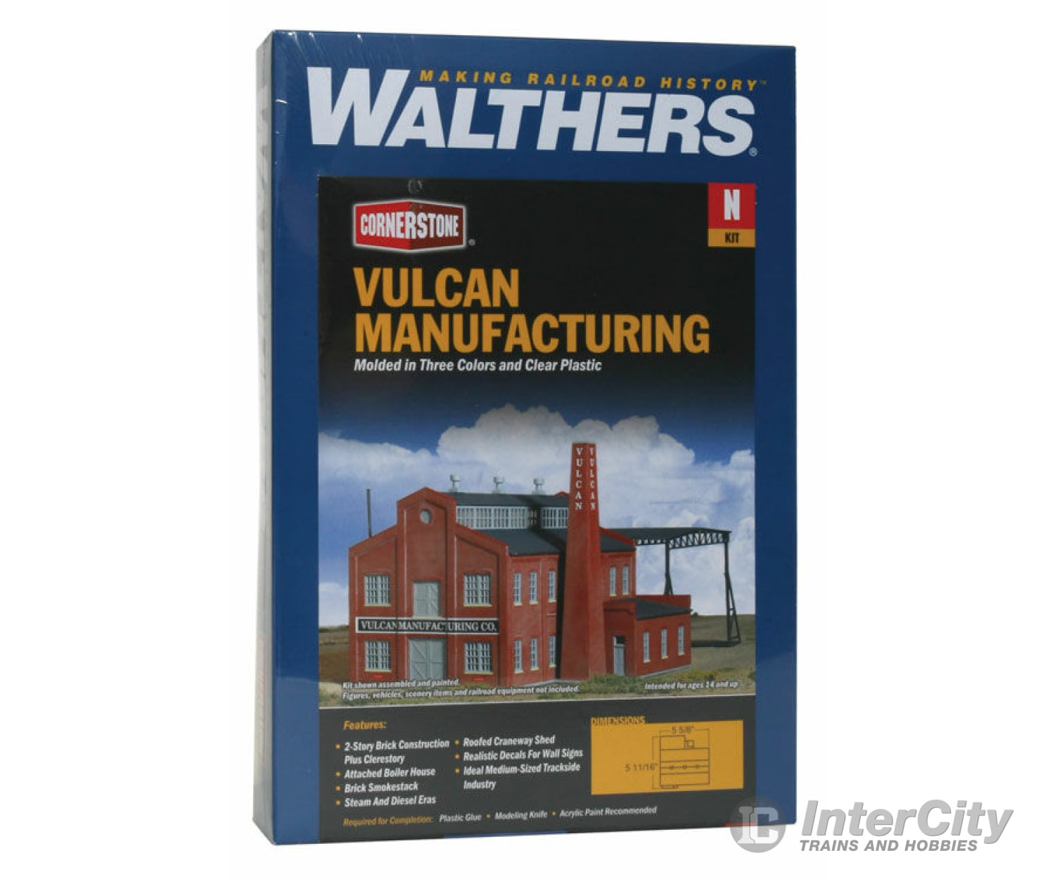 Walthers Cornerstone 3233 Vulcan Manufacturing Co. -- Kit - 5-5/8 X 5-11/16 4-11/16’ 14 14.2 12Cm