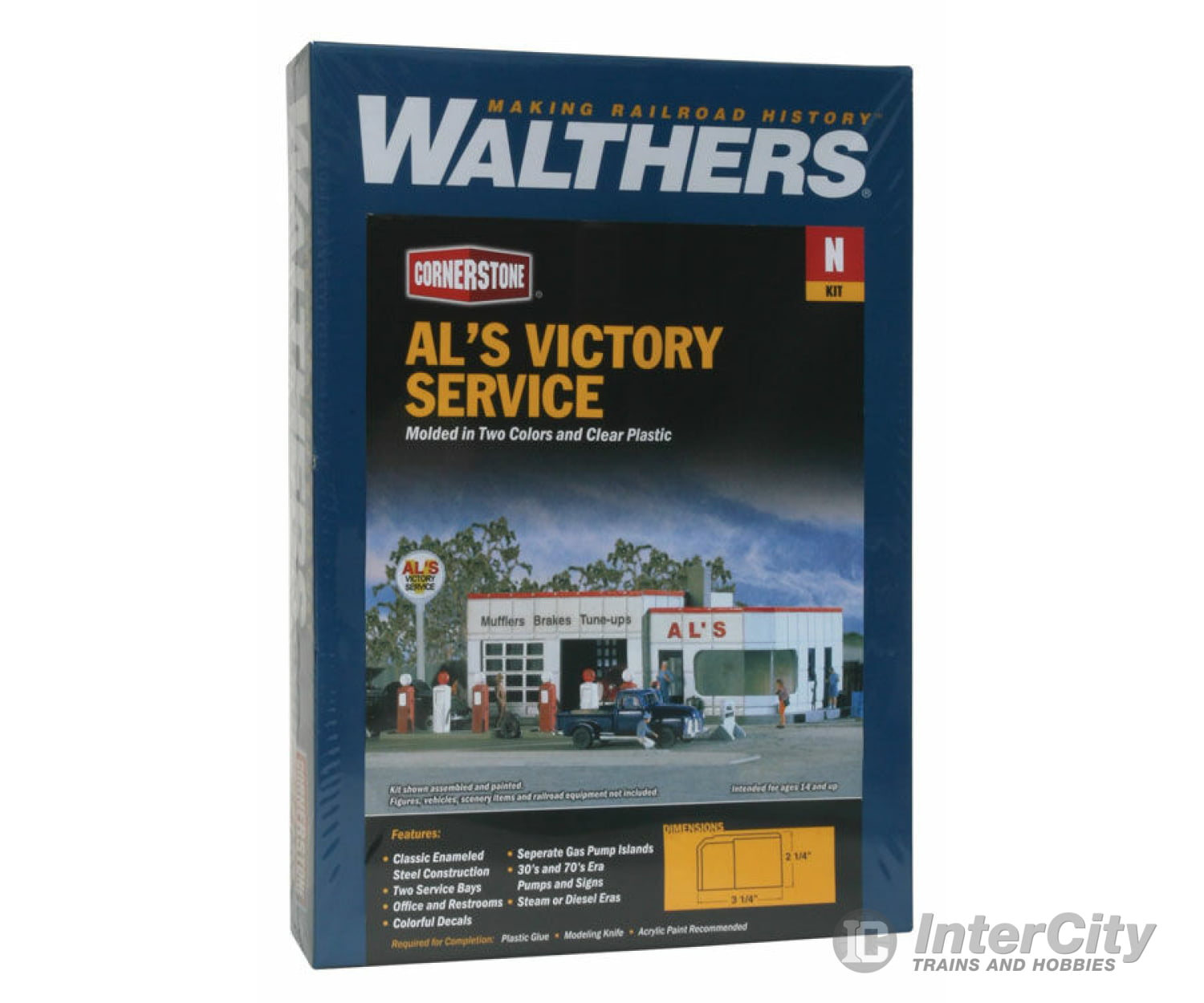 Walthers Cornerstone 3243 Al’s Victory Service Gas Station -- Kit - 3-1/4 X 2-1/4’ 8.1 5.6Cm