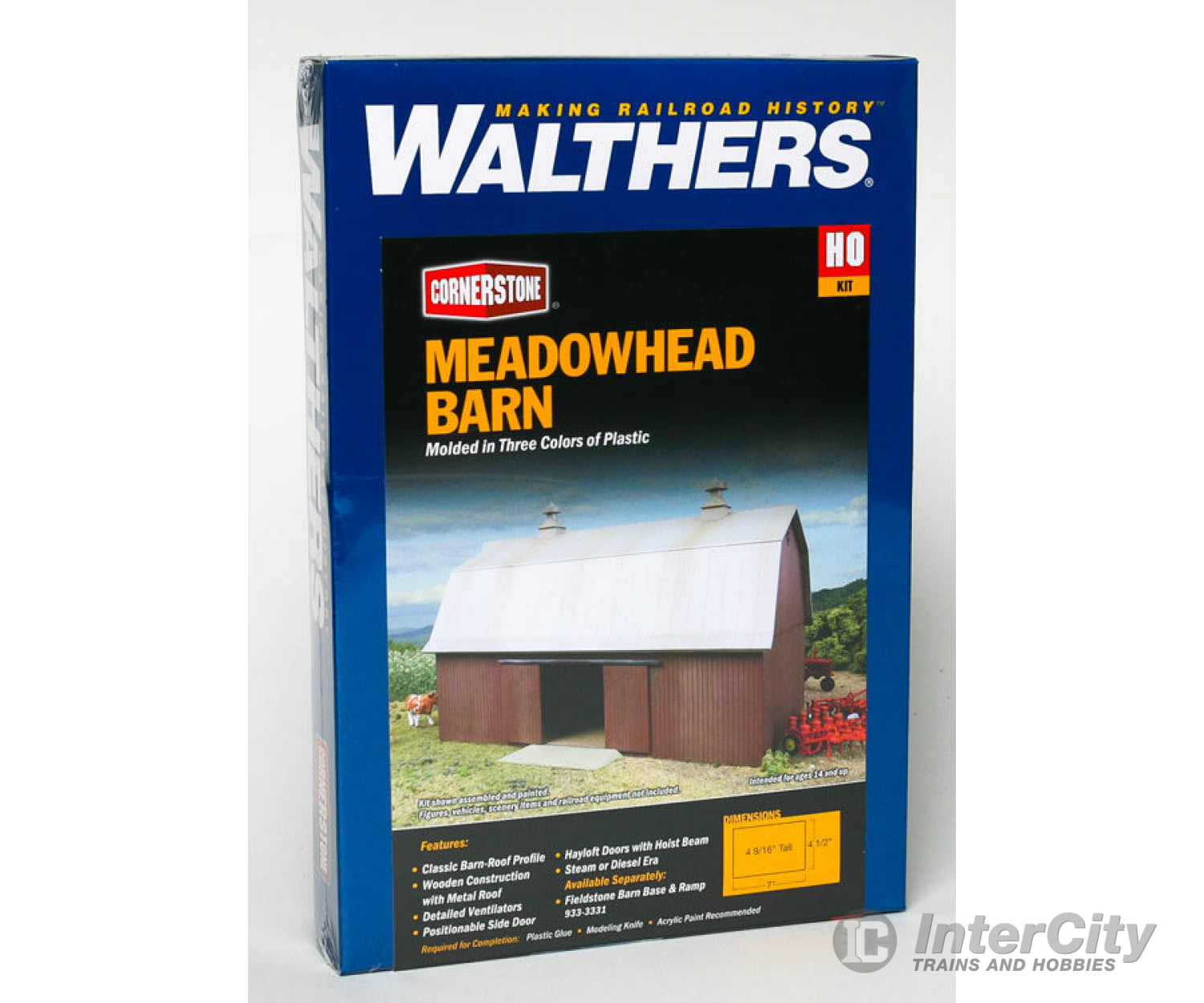 Walthers Cornerstone 3330 Meadowhead Barn -- Kit - 7 X 4-1/2 4-5/16’ 18 11.5 11Cm Structures