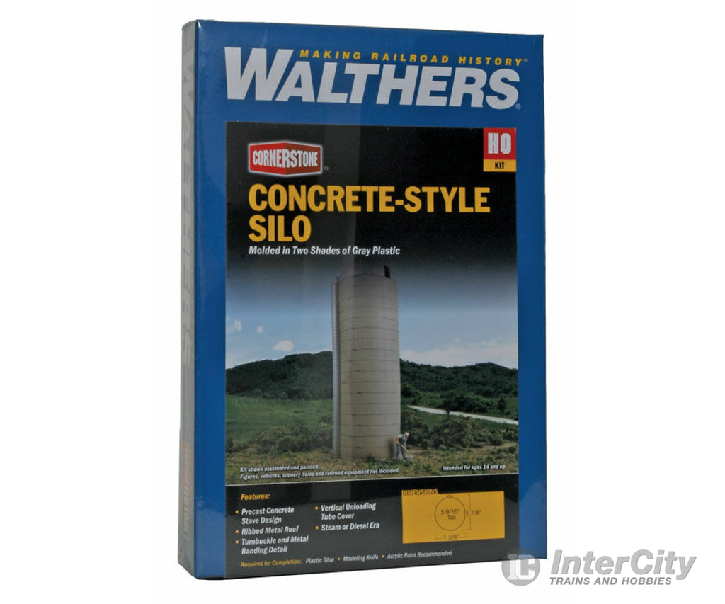 Walthers Cornerstone 3332 Concrete-Style Silo -- Kit - 1-5/8’ X 5-1/2’ 42 142Cm Structures