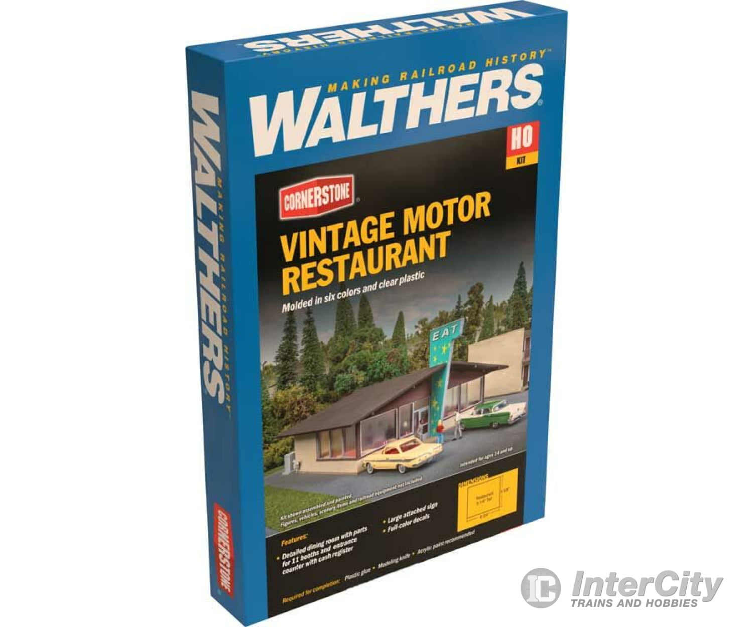 Walthers Cornerstone 3489 Vintage Motor Restaurant -- Kit - 6-3/4 X 5-5/8 3-1/4’ 17.1 14.2 8.2Cm