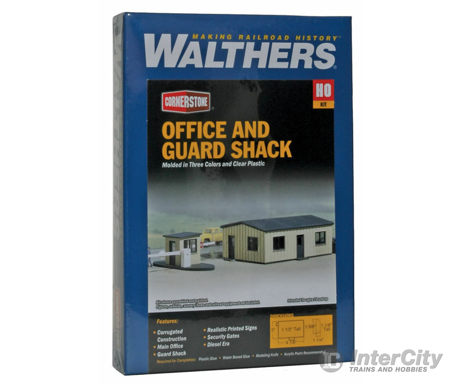 Walthers Cornerstone 3517 Office & Guard Shack -- Kit - Office: 4-1/8 X 3 1-1/2’ 10.5 7.6 3.8Cm