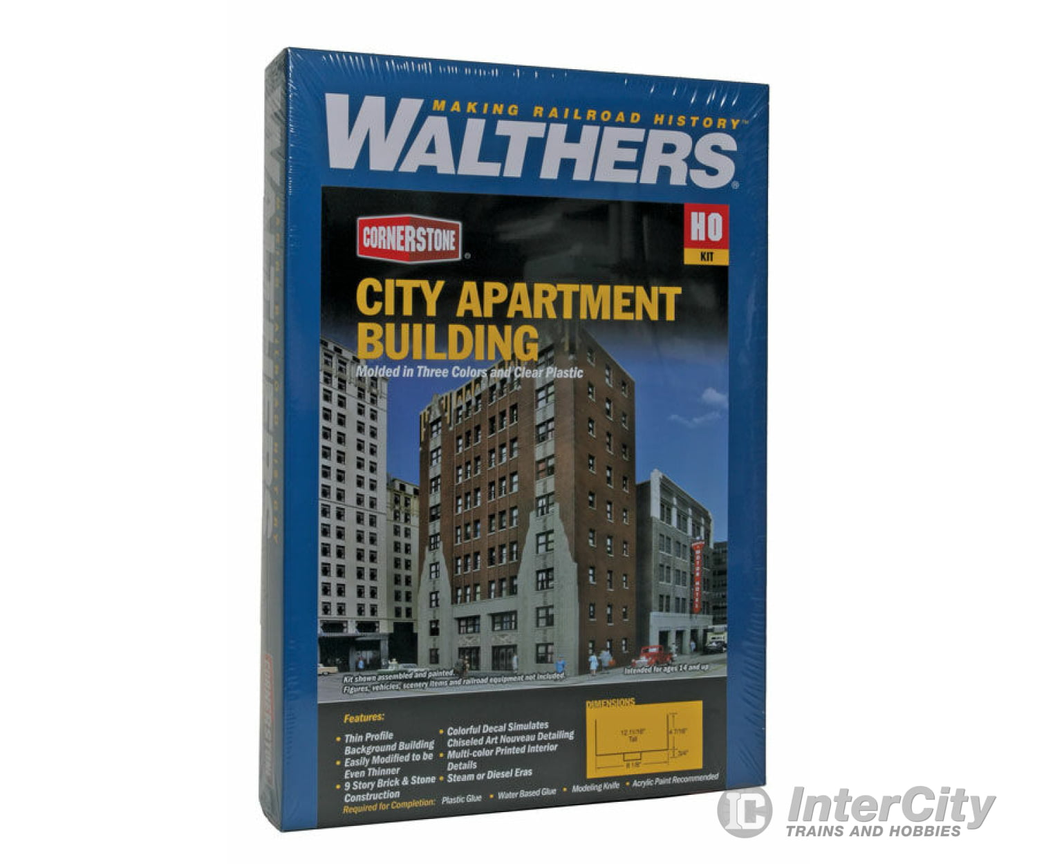 Walthers Cornerstone 3770 City Apartment Background Building -- Kit - 8-1/8 X 5-3/16 12-11/16’