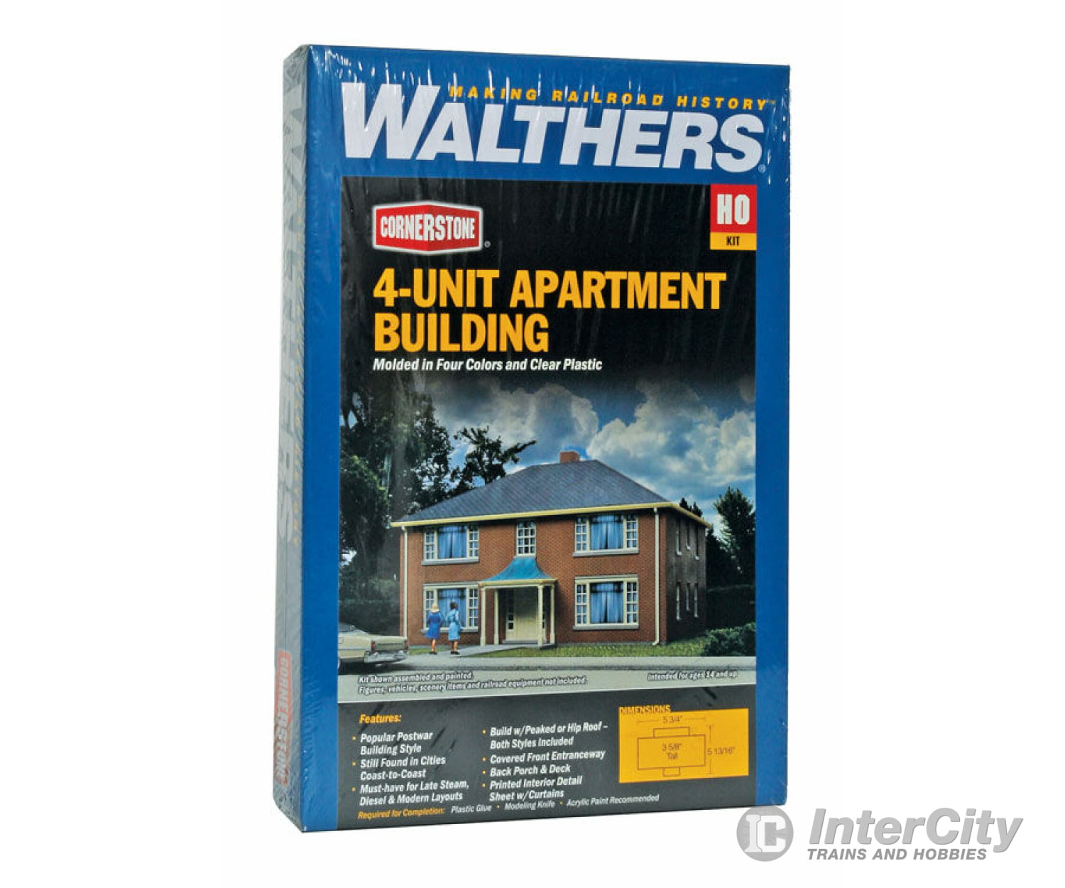 Walthers Cornerstone 3781 Four-Unit Brick Apartment Building -- Kit - 5-3/4 X 5-13/16 3-5/8’ 14.6