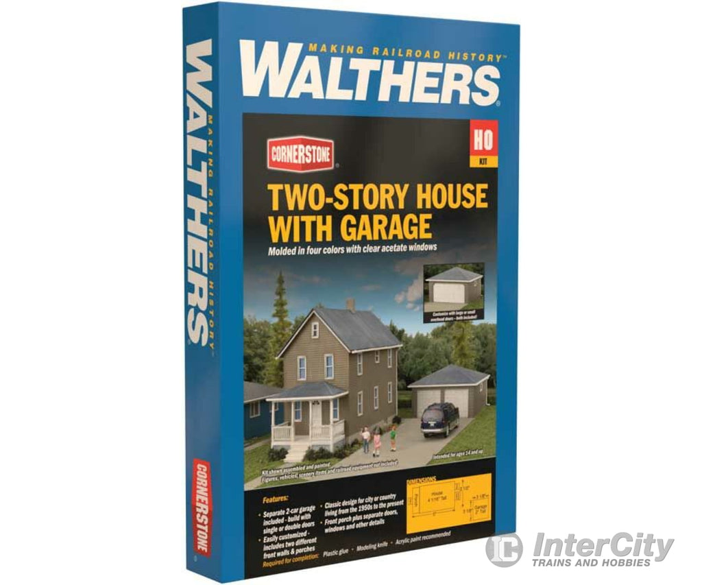 Walthers Cornerstone 3792 Two-Story House With Garage -- Kit - 5 X 2-1/2 4-1/16 12.7 6.3 10.3Cm