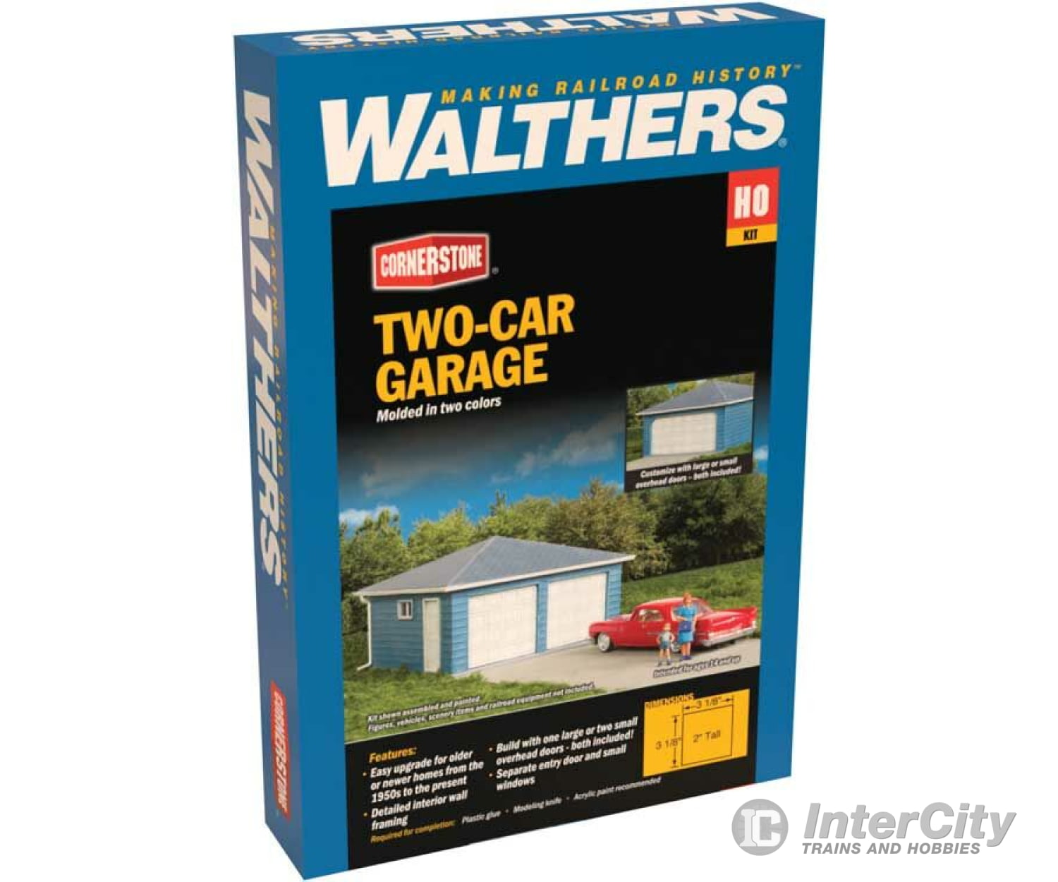 Walthers Cornerstone 3793 Two-Car Garage -- Kit - 3-1/8 X 2’ 7.9 5Cm Over Eaves Structures