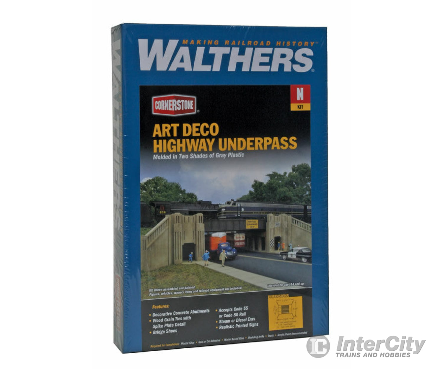 Walthers Cornerstone 3800 Art Deco Highway Underpass -- Kit - 8-3/8 X 6-5/8 1-7/8’ 21.2 16.8