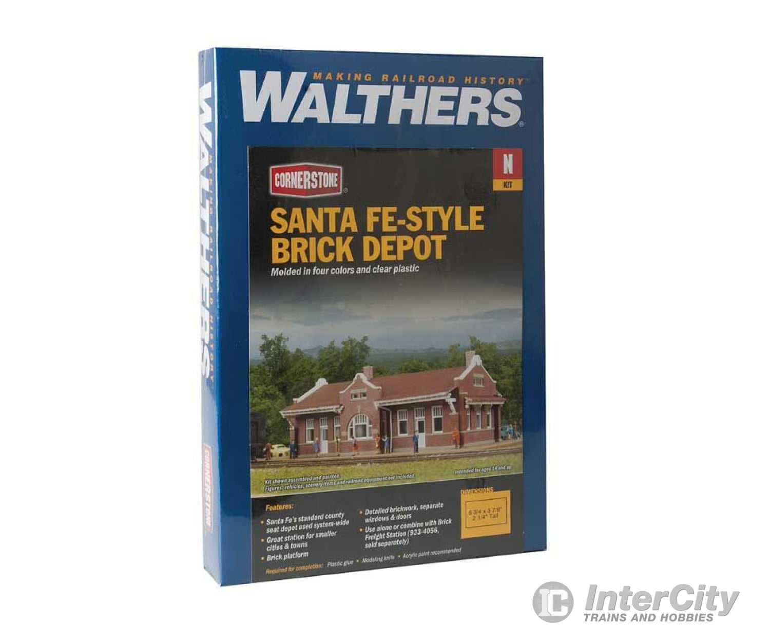 Walthers Cornerstone 3803 Santa Fe-Style Brick Depot -- Kit - 6-3/4 X 3-7/8 2-1/4’ 17.1 9.8 5.7Cm