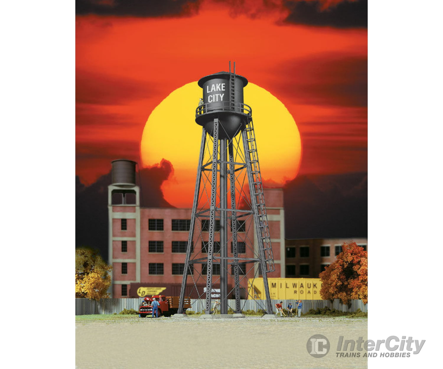 Walthers Cornerstone 3832 City Water Tower -- Assembled - Black 2-3/8 X 7’ 6 17.8Cm Structures