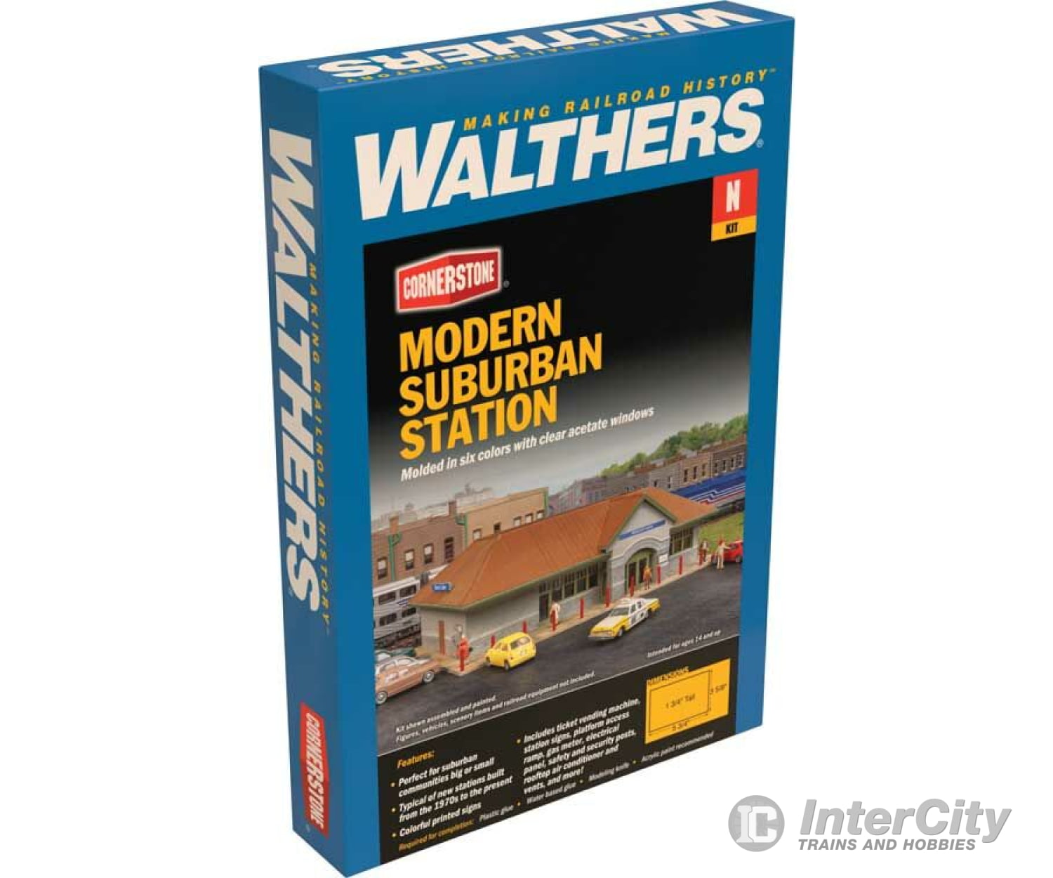 Walthers Cornerstone 3887 Modern Suburban Station -- Kit - 5-3/4 X 3-5/8 1-3/4’ 14.6 9.2 4.4Cm