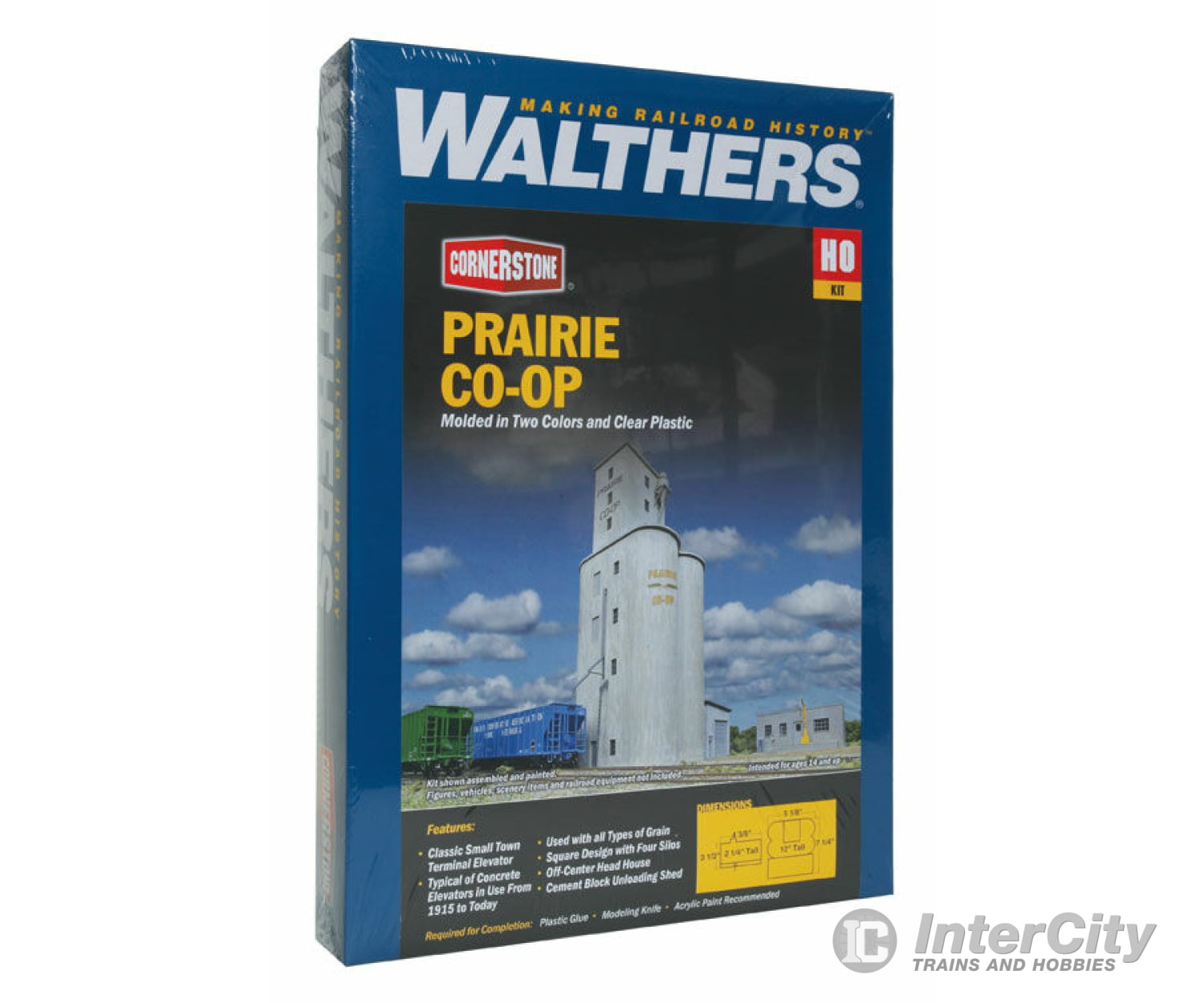 Walthers Cornerstone 4047 Prairie Co-Op Elevator -- Kit - 5-1/8 X 7-1/4 12’ 13 18.4 30.4Cm